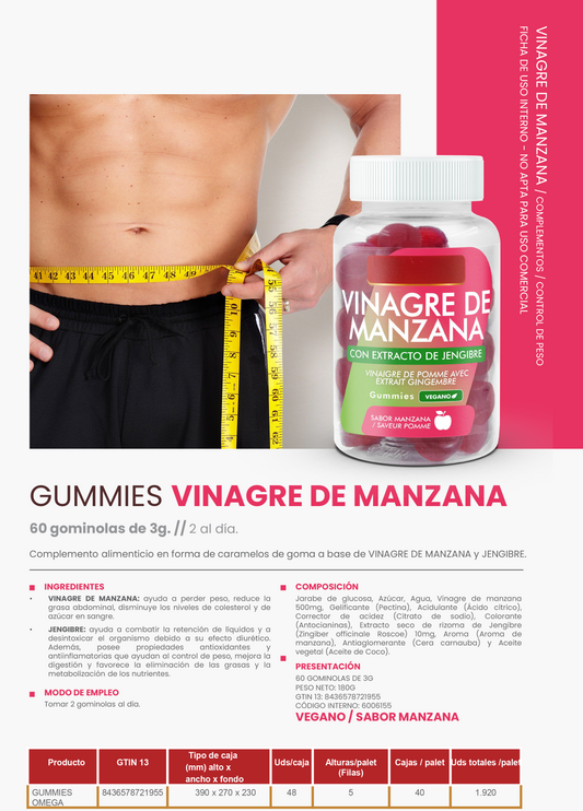 Gummies de Vinagre de Manzana | Con Vitamina B12 y Ácido Fólico | Apoyo Digestivo, Control de Apetito y Energía Natural