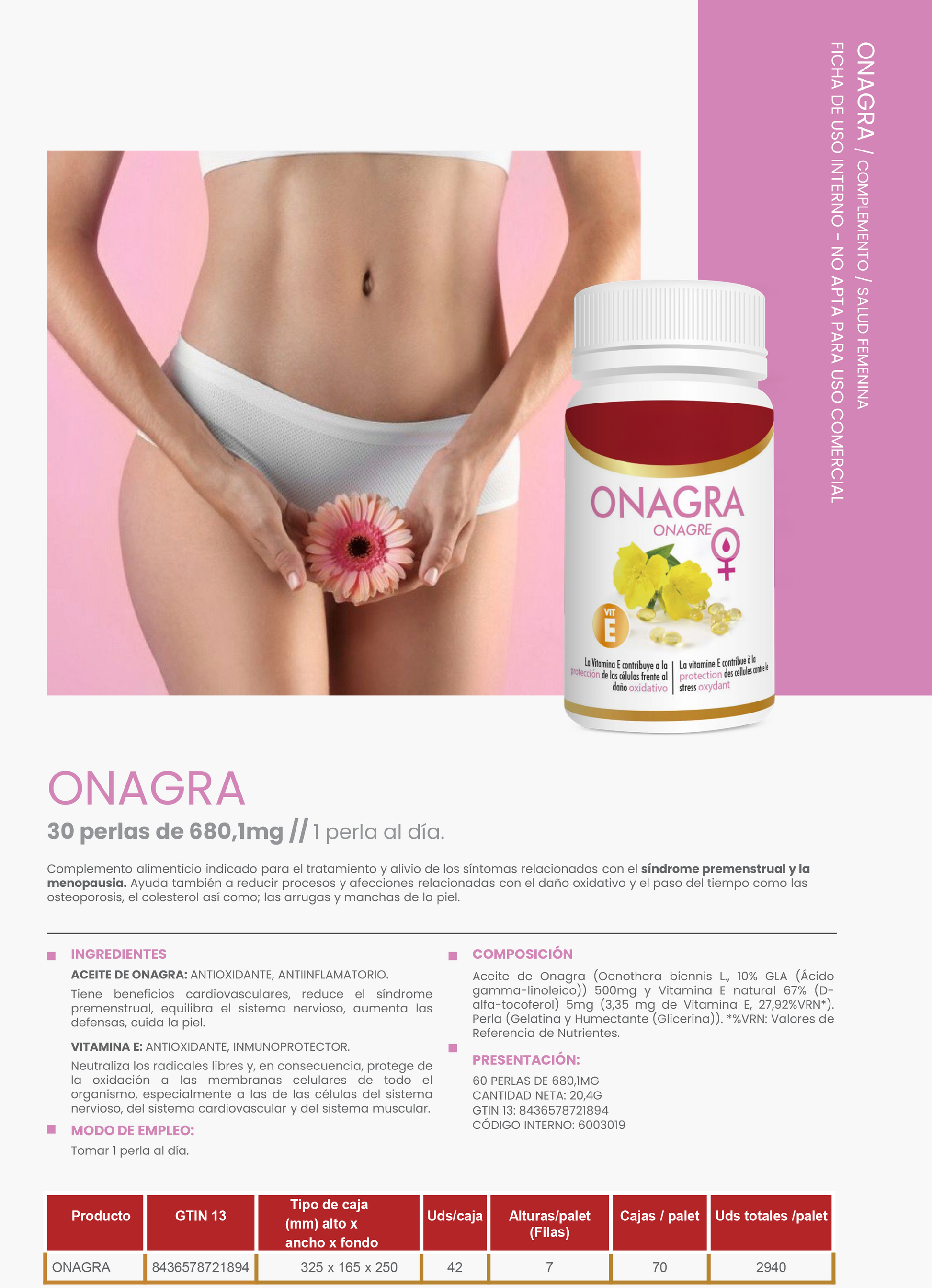 Aceite de Onagra 30 Perlas | 1000 mg | Con Vitamina E | Equilibrio Hormonal, Piel Saludable y Bienestar Femenino