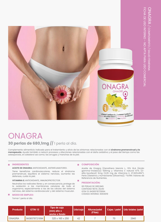 Aceite de Onagra 30 Perlas | 1000 mg | Con Vitamina E | Equilibrio Hormonal, Piel Saludable y Bienestar Femenino