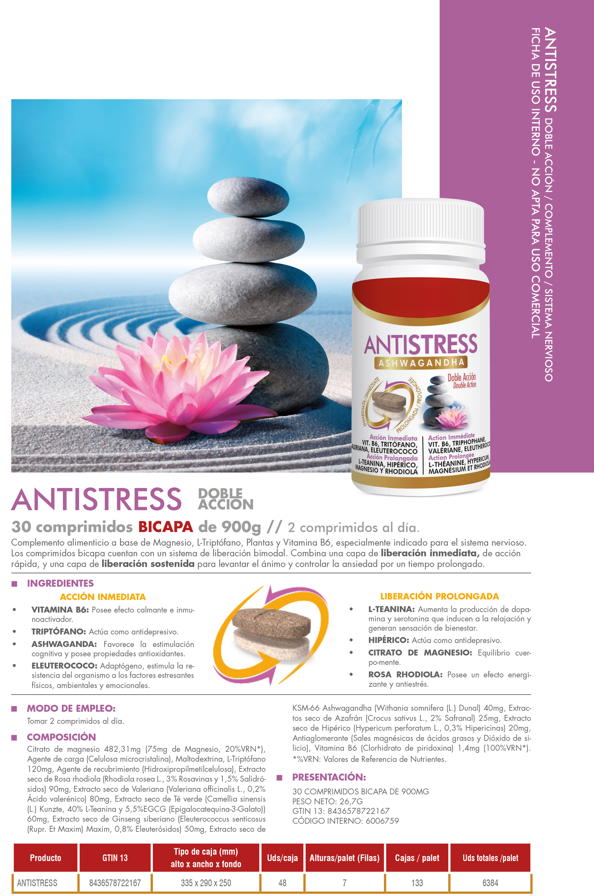 Antiestrés Doble Acción 30 Comprimidos | Relajación y Energía Positiva | Con Magnesio, L-Teanina y Extractos Naturales